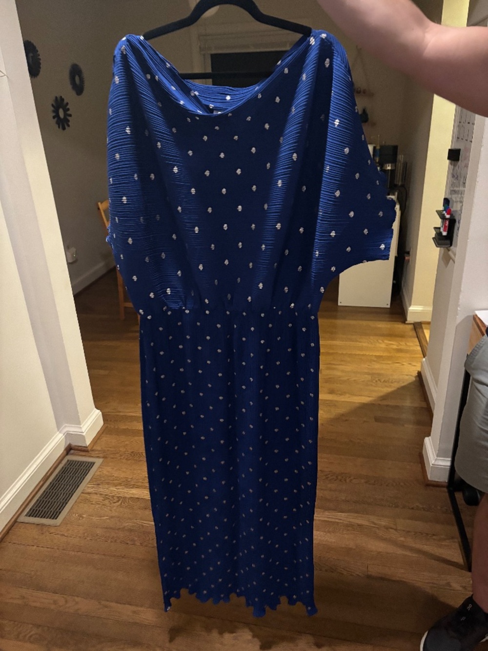 Never Fully Dressed Blue Metallic Plissé Midi Dress US 14